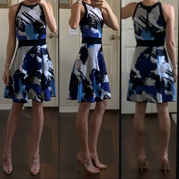 Milly Dresses & Skirts - Milly black blue gray grey white cotton sleeveless a-line fit & flare midi dress